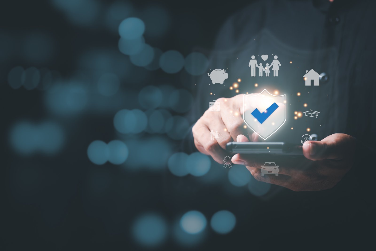 hand holding a smartphone and pointing icon,family and property